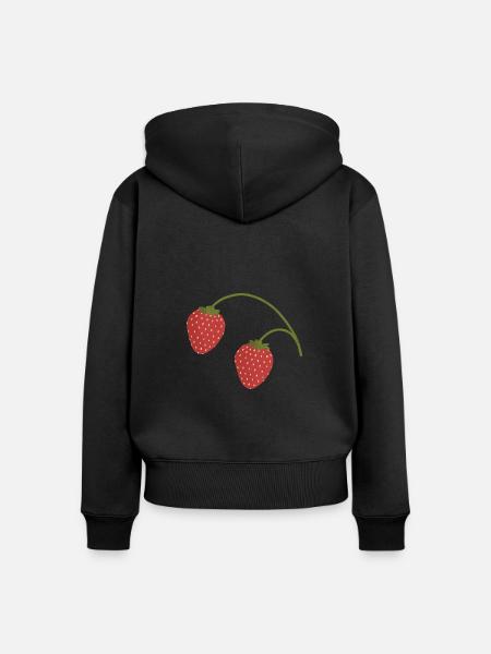 Erdbeeren - Frauen Premium Bio Zip Hoodie - Schwarz