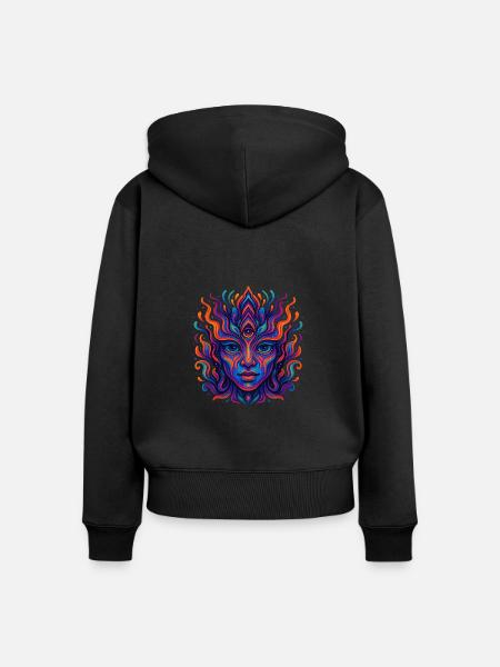 Psychedelische Farbenexplosion - Frauen Premium Bio Zip Hoodie - Schwarz