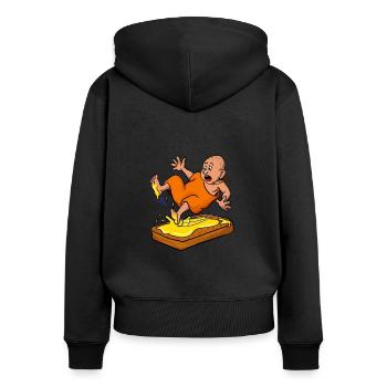 Butterbuddha - Achtsamkein mit Humor - Frauen Premium Bio Zip Hoodie - Schwarz - Hinten - Julia (174cm)
