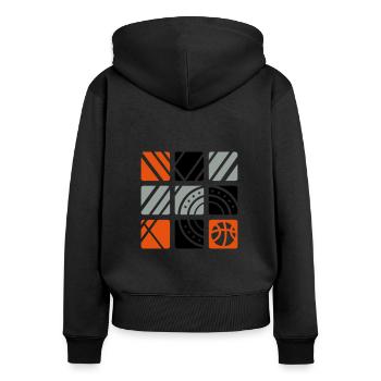 Basket-ball (carrés) - Sweat à capuche zippé Premium bio Femme - noir - Dos - Julia (174cm)