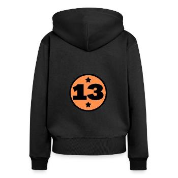 13 Treize Cercle Orange Noir âge anniversaire - Sweat à capuche zippé Premium bio Femme - noir - Dos - Julia (174cm)