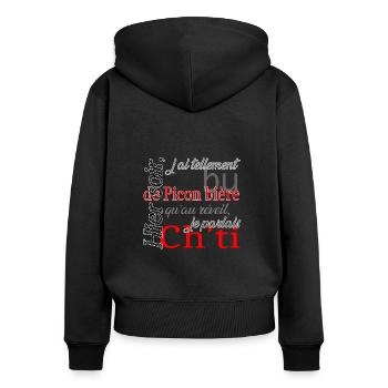 Fan de picon bière - Sweat à capuche zippé Premium bio Femme - noir - Dos - Julia (174cm)