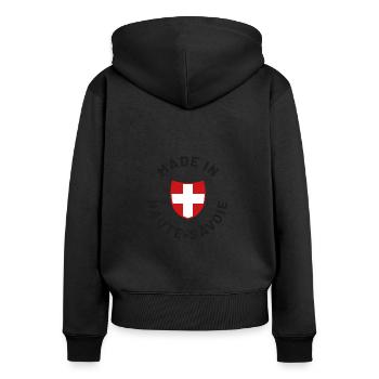 Made in Haute Savoie - Sweat à capuche zippé Premium bio Femme - noir - Dos - Julia (174cm)