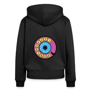 Cadran coloré Vintage Retro Phone Nostalgia - Sweat à capuche zippé Premium bio Femme - noir - Dos - Julia (174cm)