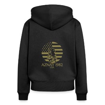 AZNAY ARMEE - Frauen Premium Bio Zip Hoodie - Schwarz - Hinten - Julia (174cm)