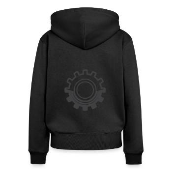 Zahnrad - Frauen Premium Bio Zip Hoodie - Schwarz - Hinten - Julia (174cm)