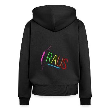 Bogen Raus Bunt - Frauen Premium Bio Zip Hoodie - Schwarz - Hinten - Julia (174cm)
