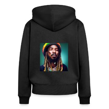 Portrait rastafari - Sweat à capuche zippé Premium bio Femme - noir - Dos - Julia (174cm)