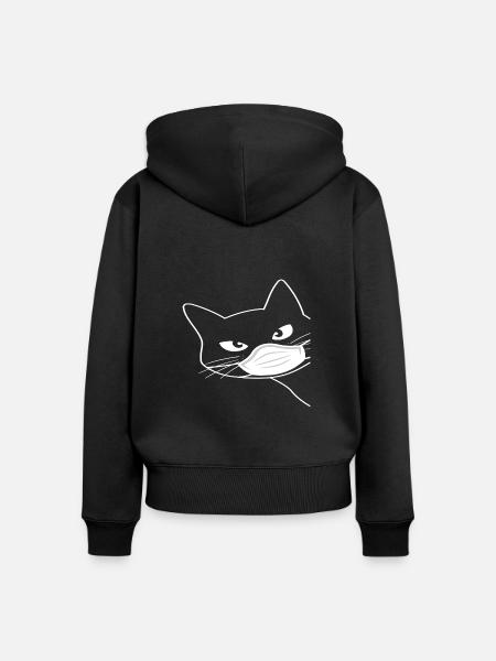 Süsse Katze mit Mundschutz - Frauen Premium Bio Zip Hoodie - Schwarz