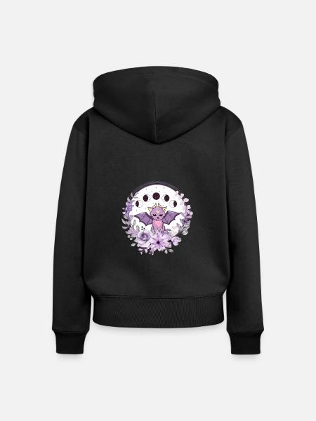 Mond-Catbat - Frauen Premium Bio Zip Hoodie - Schwarz