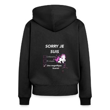 Je suis une magnifique licorne - Sweat à capuche zippé Premium bio Femme - noir - Dos - Julia (174cm)