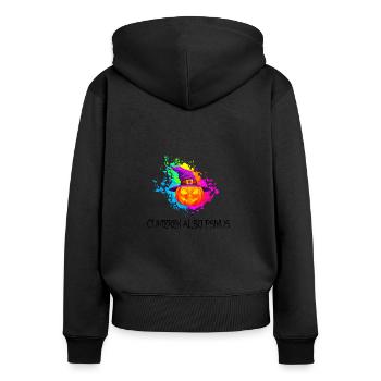 Halloween cukierek albo psikus Geschenkidee - Frauen Premium Bio Zip Hoodie - Schwarz - Hinten - Julia (174cm)