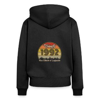 Millésime 1992 - Sweat à capuche zippé Premium bio Femme - noir - Dos - Julia (174cm)
