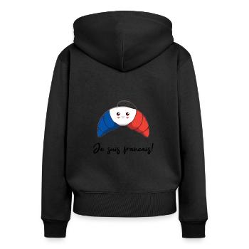 Französisches Croissant Geschenkidee niedlich - Frauen Premium Bio Zip Hoodie - Schwarz - Hinten - Julia (174cm)