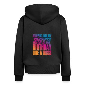 20e anniversaire 20 ans devis cadeau - Sweat à capuche zippé Premium bio Femme - noir - Dos - Julia (174cm)