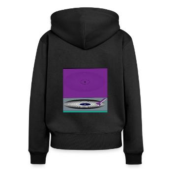 DJ Setz - Cover - Frauen Premium Bio Zip Hoodie - Schwarz - Hinten - Julia (174cm)