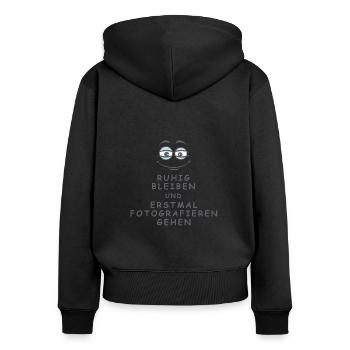 Fotografieren gehen - Frauen Premium Bio Zip Hoodie - Schwarz - Hinten - Julia (174cm)