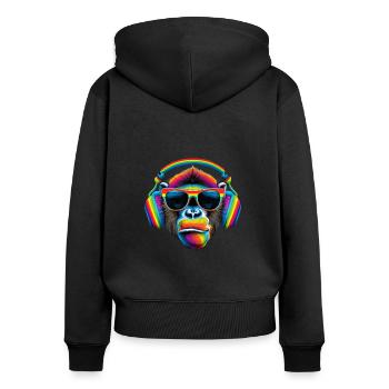 Pride monkey with headphones and sunglasses - Women's Premium Organic Zip Hoodie - black - Back - Julia (174cm)