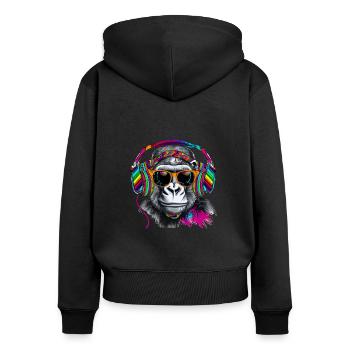 Eye-catcher monkey with headphones and sunglasses - Women's Premium Organic Zip Hoodie - black - Back - Julia (174cm)