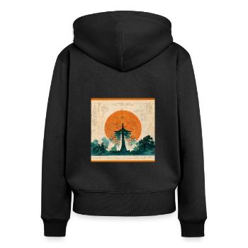 Japanischer Tempel - Frauen Premium Bio Zip Hoodie - Schwarz - Hinten - Julia (174cm)