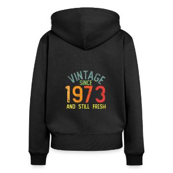 Vintage 1973 - Frauen Premium Bio Zip Hoodie - Schwarz - Hinten - Julia (174cm)