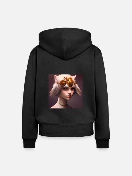 Frau mit Katzenohren - Frauen Premium Bio Zip Hoodie - Schwarz