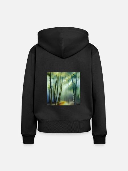 Nebel im Aquarellwald - Frauen Premium Bio Zip Hoodie - Schwarz
