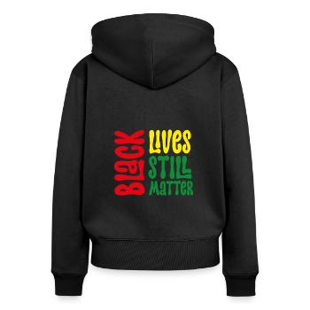 La vie des Noirs compte toujours - Sweat à capuche zippé Premium bio Femme - noir - Dos - Julia (174cm)