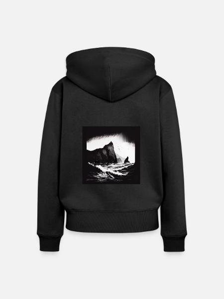 rough sea with cliffs - Frauen Premium Bio Zip Hoodie - Schwarz