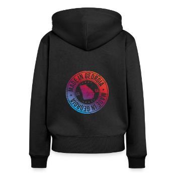 Made in Georgia USA Retro - Frauen Premium Bio Zip Hoodie - Schwarz - Hinten - Julia (174cm)
