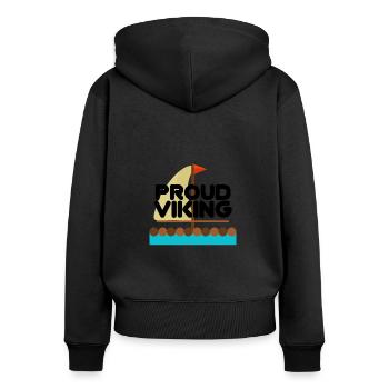 STOLZER WIKINGER - Frauen Premium Bio Zip Hoodie - Schwarz - Hinten - Julia (174cm)