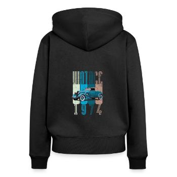 1974 49e anniversaire - Sweat à capuche zippé Premium bio Femme - noir - Dos - Julia (174cm)