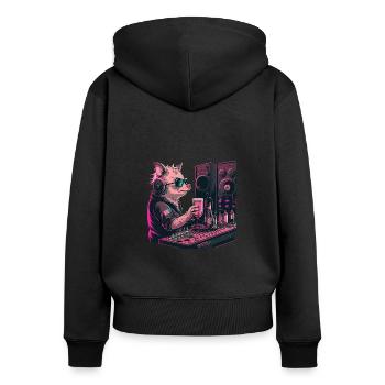 Cooles Dj Schwein mit Bier - Frauen Premium Bio Zip Hoodie - Schwarz - Hinten - Julia (174cm)