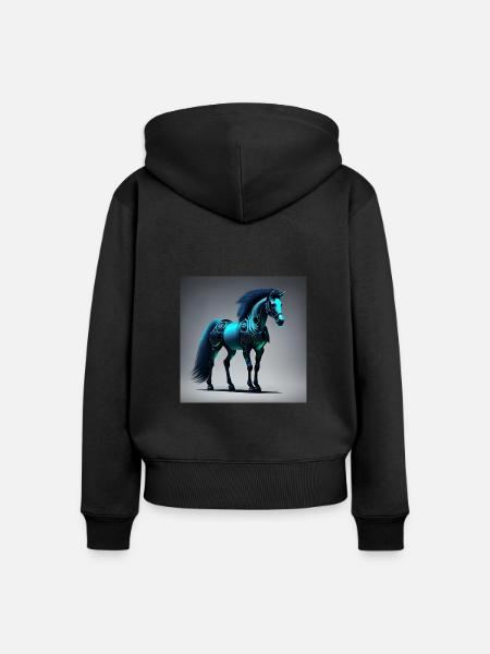 Blaues Cyborg-Pferd - Frauen Premium Bio Zip Hoodie - Schwarz