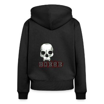Skull - Frauen Premium Bio Zip Hoodie - Schwarz - Hinten - Julia (174cm)