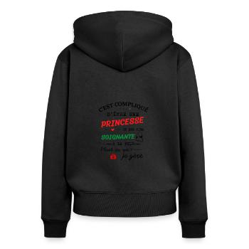 Princesse et aide soignante - Sweat à capuche zippé Premium bio Femme - noir - Dos - Julia (174cm)
