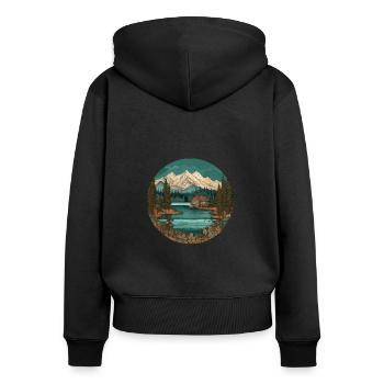 Cabincore Mountain Circle Art - Women's Premium Organic Zip Hoodie - black - Back - Julia (174cm)