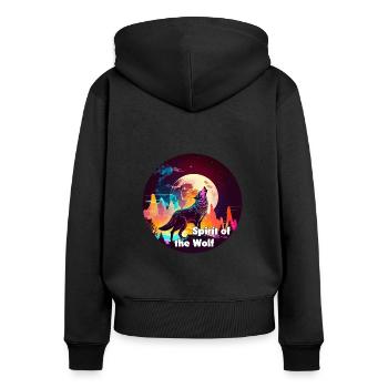 Loup hurlant à la lune en synthéondes coloriant - Sweat à capuche zippé Premium bio Femme - noir - Dos - Julia (174cm)