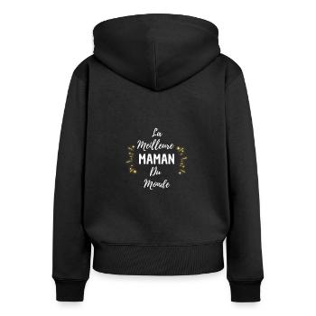MEILLEURE MAMAN DU MONDE - Sweat à capuche zippé Premium bio Femme - noir - Dos - Julia (174cm)