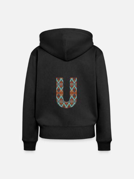 Buchstabe U-Boho-Design, Buntes Monogramm - Frauen Premium Bio Zip Hoodie - Schwarz
