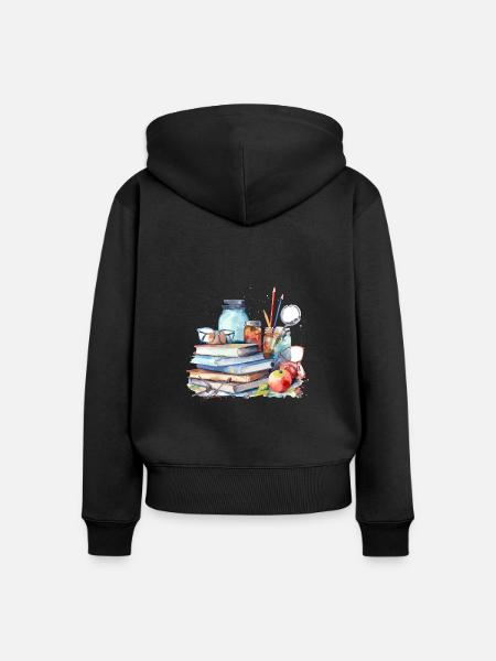 Aquarellbücher Illustration - Frauen Premium Bio Zip Hoodie - Schwarz
