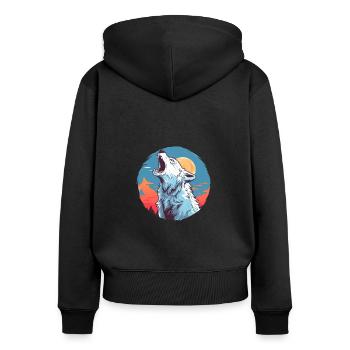 Majestätischer Wolf, der den Mond anheult - Frauen Premium Bio Zip Hoodie - Schwarz - Hinten - Julia (174cm)