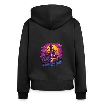 Halloween Château hanté Clipart - Sweat à capuche zippé Premium bio Femme - noir - Dos - Julia (174cm)