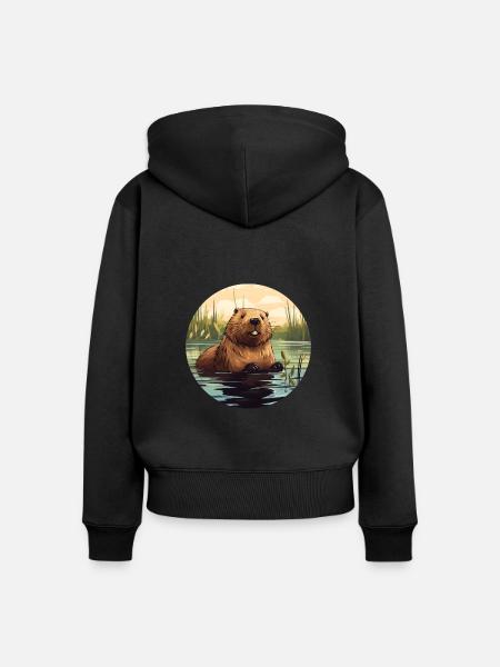 Biber-Gewässer - Frauen Premium Bio Zip Hoodie - Schwarz