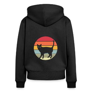 Katze schwarzes Kätzchen Vintage Sonnenuntergang - Frauen Premium Bio Zip Hoodie - Schwarz - Hinten - Julia (174cm)