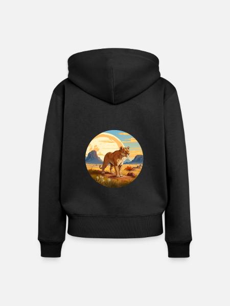 Löwin - Frauen Premium Bio Zip Hoodie - Schwarz