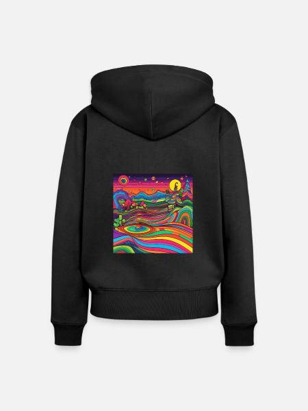 Trippy Landschaft - Frauen Premium Bio Zip Hoodie - Schwarz