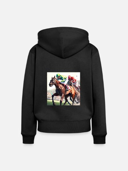 Pferde-Sprint - Frauen Premium Bio Zip Hoodie - Schwarz