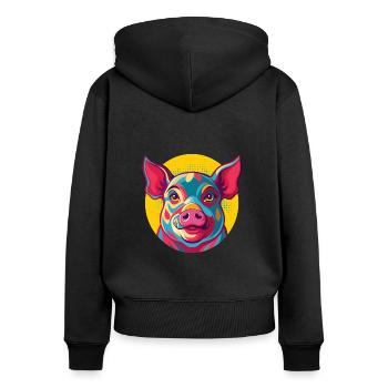 COCHON POP ART - Sweat à capuche zippé Premium bio Femme - noir - Dos - Julia (174cm)