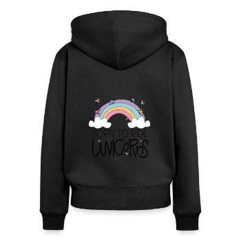 GEBOREN, UM EINHORN MIT RAIBOW ZU REITEN. - Frauen Premium Bio Zip Hoodie - Schwarz - Hinten - Julia (174cm)
